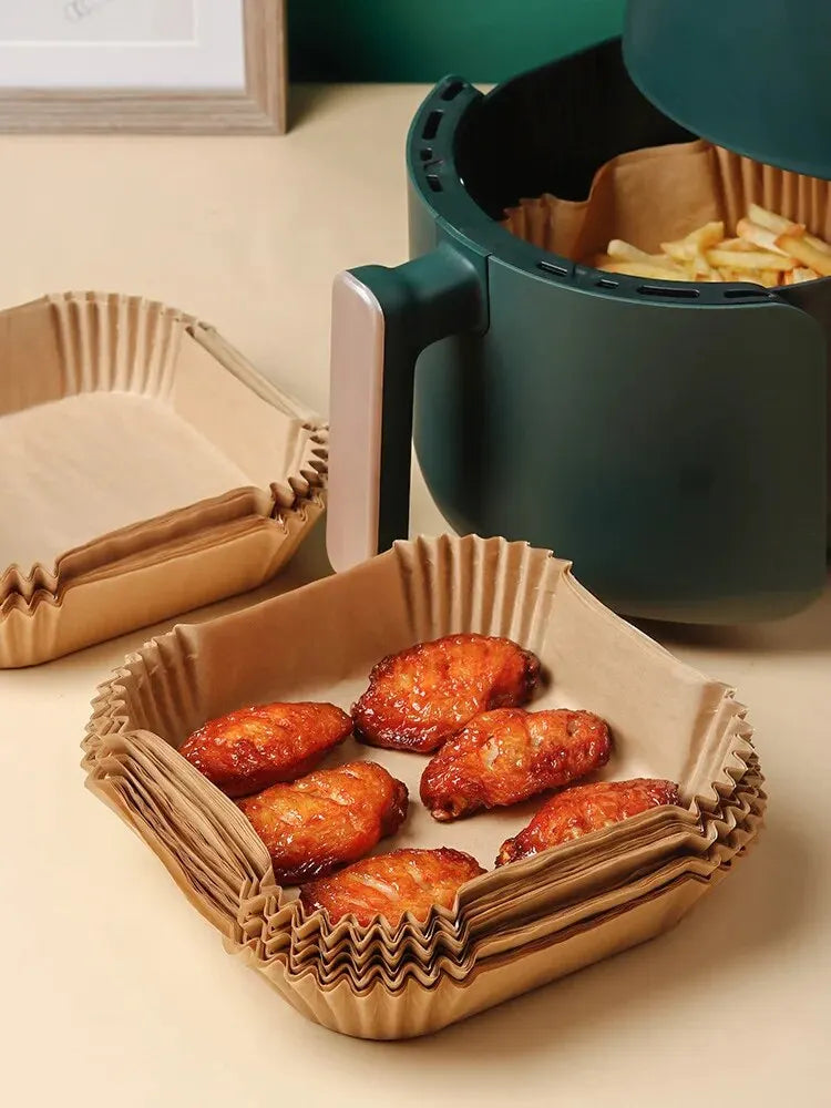 Papier Cuisson Écologique pour Friteuse à Air - Lot de 50 Feuilles Anti-Adhésives