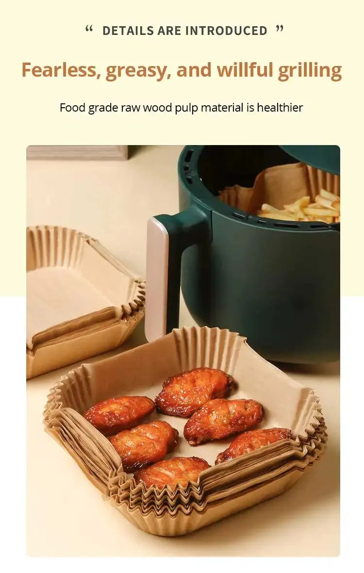 Papier Cuisson Écologique pour Friteuse à Air - Lot de 50 Feuilles Anti-Adhésives