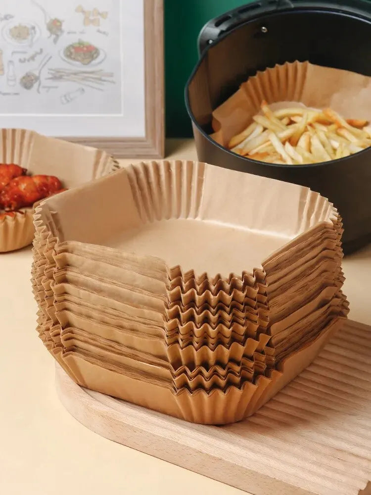 Papier Cuisson Écologique pour Friteuse à Air - Lot de 50 Feuilles Anti-Adhésives