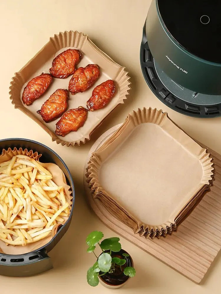 Papier Cuisson Écologique pour Friteuse à Air - Lot de 50 Feuilles Anti-Adhésives
