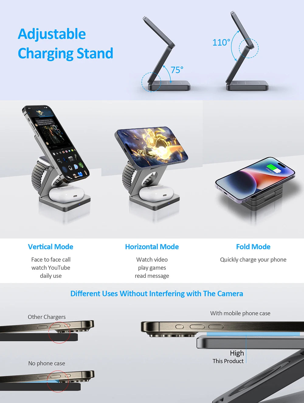 Chargeur sans fil 3-en-1 magnétique pliable