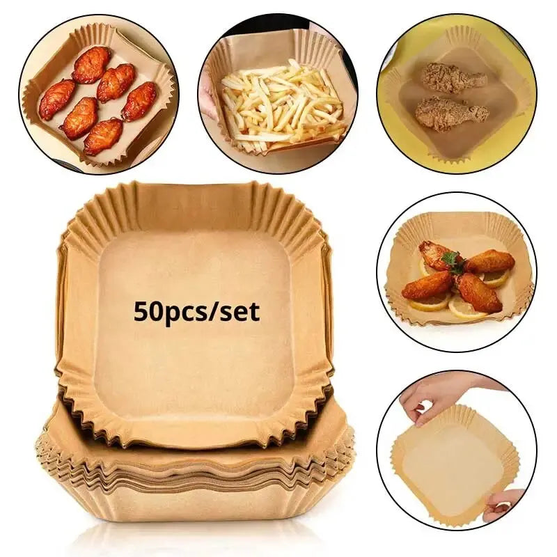 Papier Cuisson Écologique pour Friteuse à Air - Lot de 50 Feuilles Anti-Adhésives