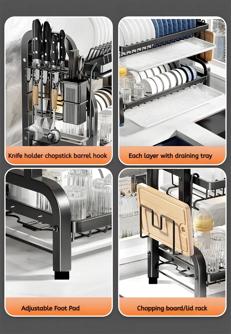 Égouttoir à vaisselle 2 niveaux en acier – Rangement & organisation cuisine