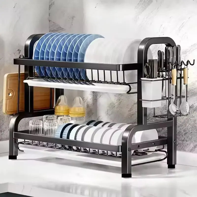 Égouttoir à vaisselle 2 niveaux en acier – Rangement & organisation cuisine