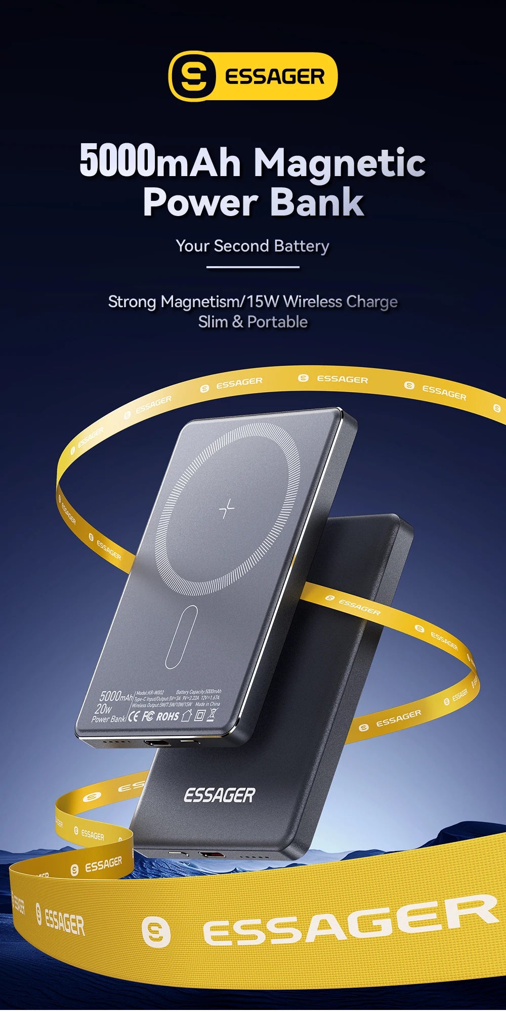 Essager Batterie Externe Sans Fil 5000mAh - 20W Charge Rapide Magnétique