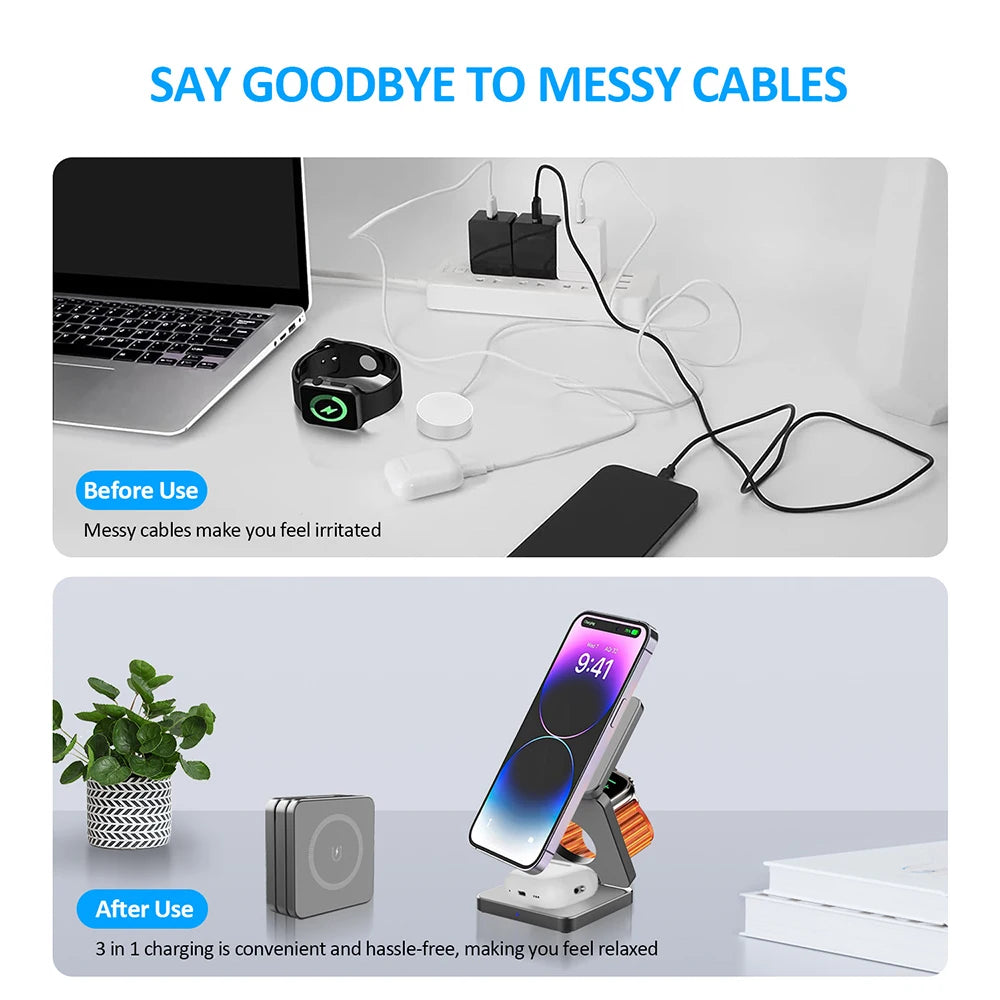 Chargeur sans fil 3-en-1 magnétique pliable