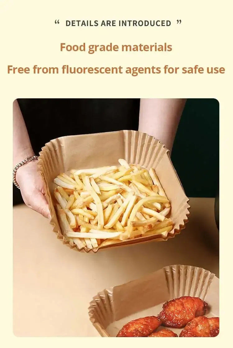 Papier Cuisson Écologique pour Friteuse à Air - Lot de 50 Feuilles Anti-Adhésives