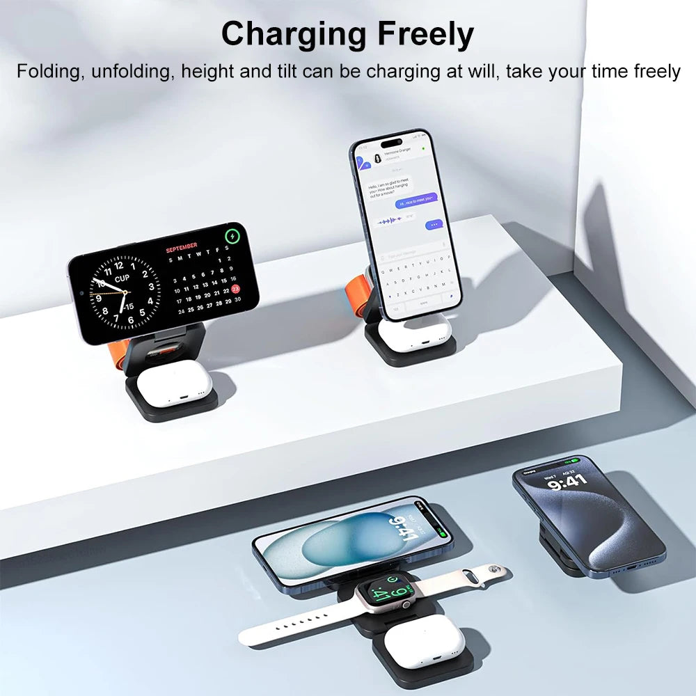 Chargeur sans fil 3-en-1 magnétique pliable