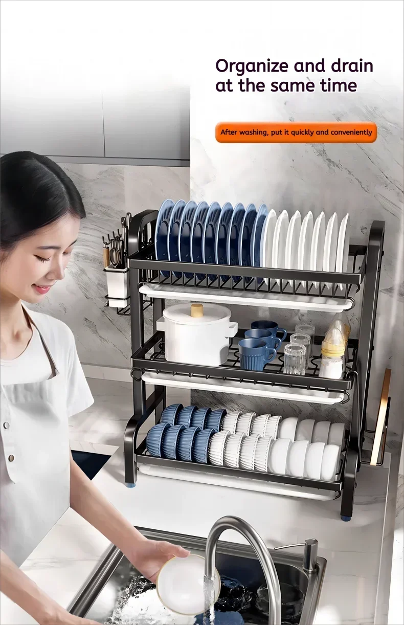 Égouttoir à vaisselle 2 niveaux en acier – Rangement & organisation cuisine