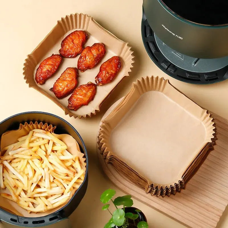 Papier Cuisson Écologique pour Friteuse à Air - Lot de 50 Feuilles Anti-Adhésives