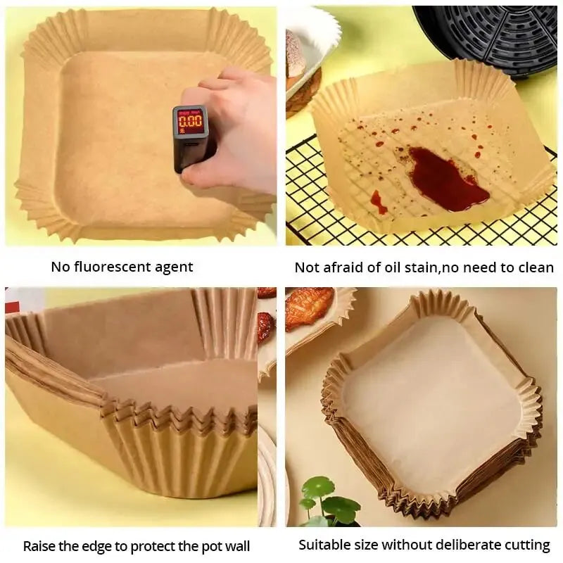 Papier Cuisson Écologique pour Friteuse à Air - Lot de 50 Feuilles Anti-Adhésives