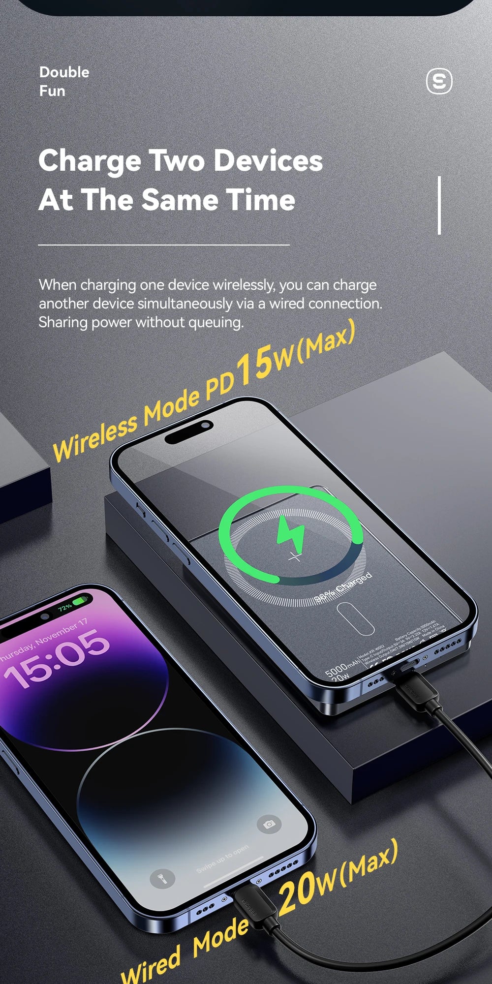 Essager Batterie Externe Sans Fil 5000mAh - 20W Charge Rapide Magnétique